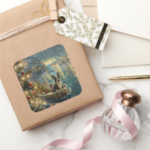 Boston Terrier Kerst Feestelijke Reis Vierkante Sticker