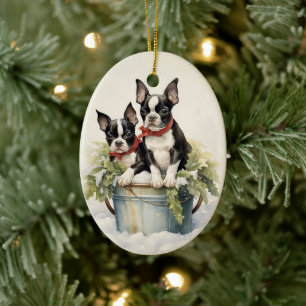 Boston Terrier Kerst Keramisch Ornament