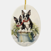  Boston Terrier Kerst Keramisch Ornament (Voorkant)