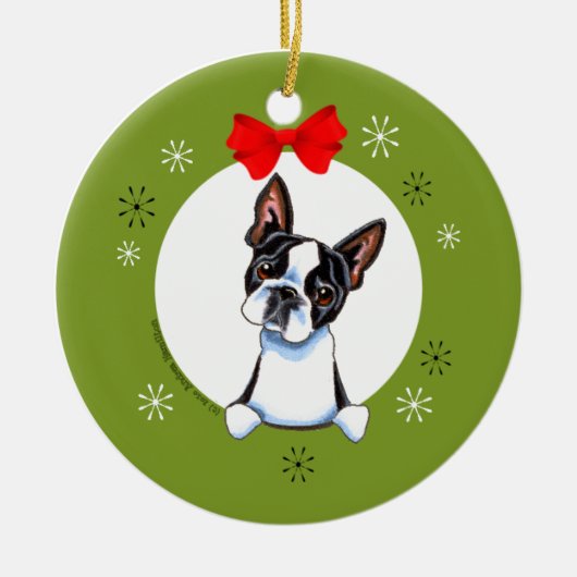 Boston Terrier-kerst Klassic Keramisch Ornament (Voorkant)