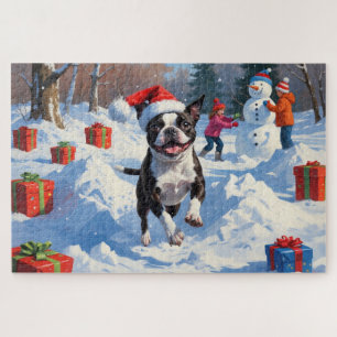 Boston Terrier Kerst Sneeuwlandschap Legpuzzel