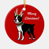 Boston Terrier KerstAntlers Keramisch Ornament (Voorkant)