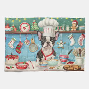 Boston Terrier Kerstbak: Festieve Kerstmis Theedoek