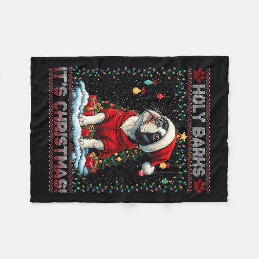 Boston Terrier Kerstboom Decoraties Hondenliefde Fleece Deken (Voorkant (Horizontaal))