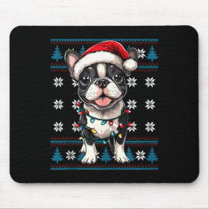 Boston Terrier Kerstboom verlicht Bostie lelijk Muismat