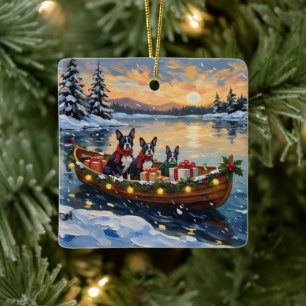 Boston Terrier Kerstboot Vakantie Keramisch Ornament