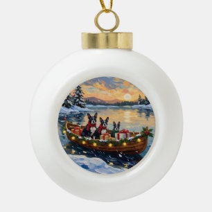 Boston Terrier Kerstboot Vakantie Keramische Bal Ornament