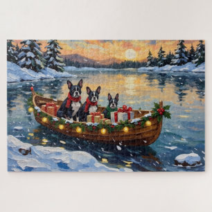 Boston Terrier Kerstboot Vakantie Legpuzzel
