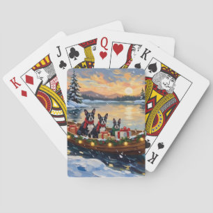 Boston Terrier Kerstboot Vakantie Pokerkaarten