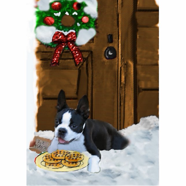 Boston Terrier-kerstcadeautjes Fotobeeldje Ornament (Voorkant)