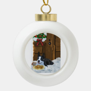 Boston Terrier-kerstcadeautjes Keramische Bal Ornament