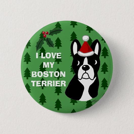 Boston Terrier-kerstCartoon Ronde Button 5,7 Cm (Voorkant)