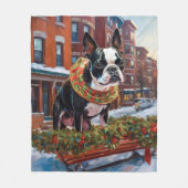 Boston Terrier Kerstfeest Seizoen Fleece Deken (Voorkant)