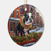 Boston Terrier Kerstfeest Seizoen Keramisch Ornament (Links)