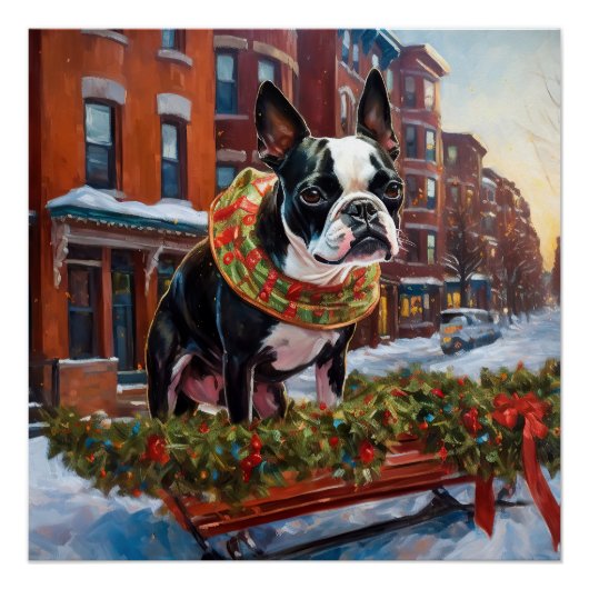 Boston Terrier Kerstfeest Seizoen Perfect Poster (Voorkant)