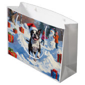 Boston Terrier Kerstfeest Sneeuwscène Groot Cadeauzakje (Achterkant Gekanteld)