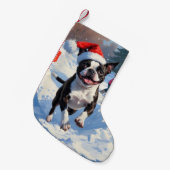 Boston Terrier Kerstfeest Sneeuwscène Kleine Kerstsok (Voorkant (Hangend))