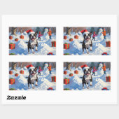 Boston Terrier Kerstfeest Sneeuwscène Rechthoekige Sticker (Vel)