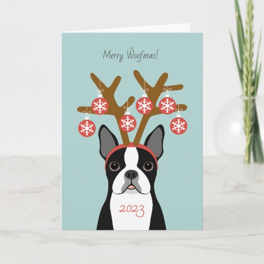 Boston Terrier Kerstfeestay Card Feestdagen Kaart (Voorkant)