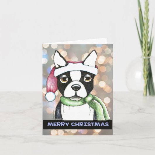 Boston Terrier-kerstkaart Feestdagen Kaart (Voorkant)