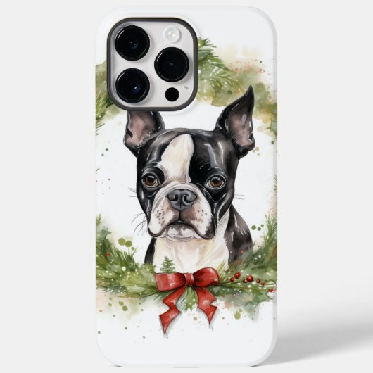 Boston Terrier Kerstkrans Feestelijke Pup Case-Mate iPhone Case (Achterkant)