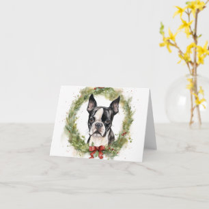 Boston Terrier Kerstkrans Feestelijke Pup Kaart