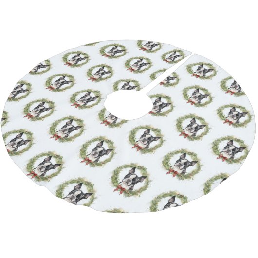 Boston Terrier Kerstkrans Feestelijke Pup Kerstboom Rok (Gekanteld)