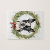 Boston Terrier Kerstkrans Feestelijke Pup Legpuzzel (Horizontaal)