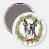 Boston Terrier Kerstkrans Feestelijke Pup Magneet (Voorkant / Achterkant)