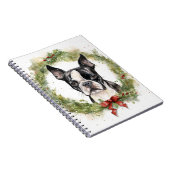 Boston Terrier Kerstkrans Feestelijke Pup Notitieboek (Rechterzijde)