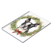 Boston Terrier Kerstkrans Feestelijke Pup Notitieboek (Linkerzijde)