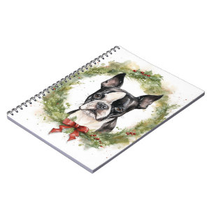 Boston Terrier Kerstkrans Festieve Puppy Notitieboek