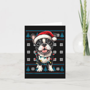 Boston Terrier Kerstman Kerstboom Lichtjes Bostie Kaart