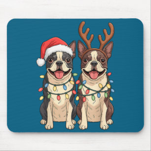 Boston Terrier Kerstman Kerstmuts Rendier Lichtjes Muismat