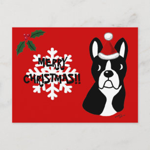 Boston Terrier Kerstmis Cartoon Sneeuwvlok Feestdagenkaart