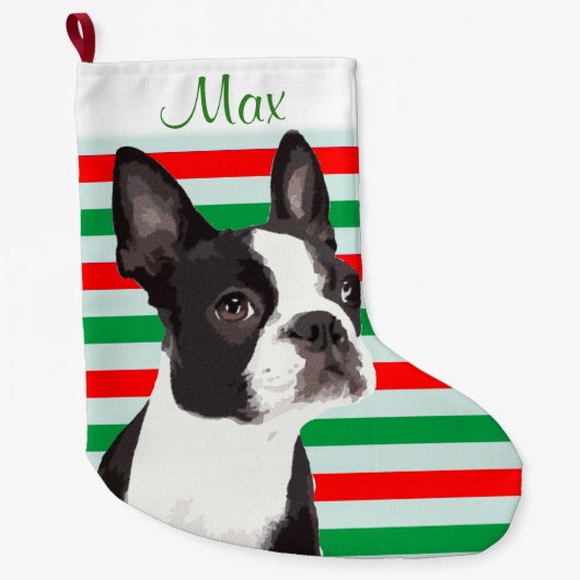 Boston Terrier Kerstmis et Stocking Grote Kerstsok (Voorkant)