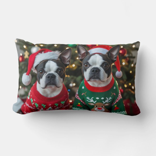 Boston Terrier Kerstmis Kussen (Voorkant)