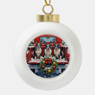 Boston Terrier Kerstmis Rode Truck Vakantie Keramische Bal Ornament