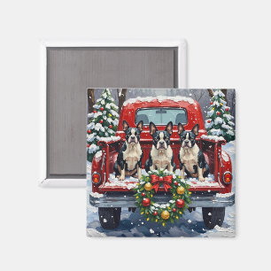 Boston Terrier Kerstmis Rode Truck Winter Magneet
