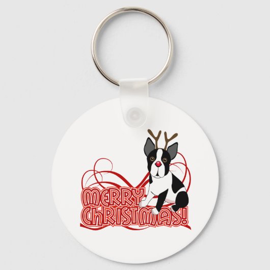 Boston Terrier Kerstmis Sleutelhanger (Voorkant)