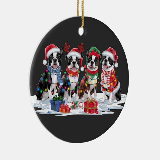 Boston Terrier Kerstmuts gewei elf Kerstmis Keramisch Ornament (Rechts)
