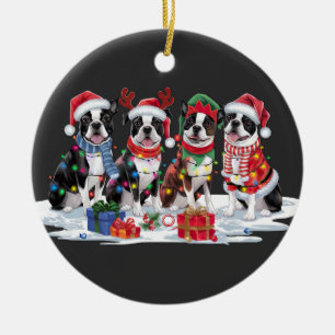 Boston Terrier Kerstmuts gewei elf Kerstmis Keramisch Ornament
