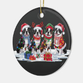 Boston Terrier Kerstmuts gewei elf Kerstmis Keramisch Ornament (Links)