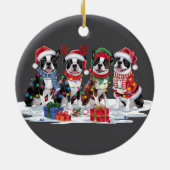 Boston Terrier Kerstmuts gewei elf Kerstmis Keramisch Ornament (Achterkant)