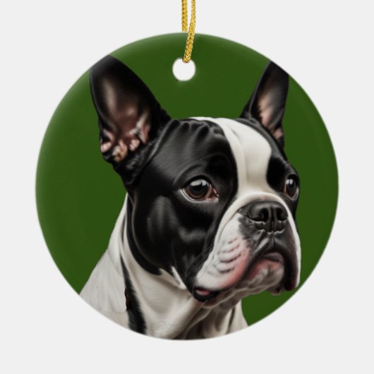 Boston Terrier Kerstornament Keramisch Ornament (Voorkant)