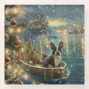 Boston Terrier kerstvakantie Glazen Onderzetter