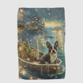 Boston Terrier kerstvakantie Golfhanddoek (Voorkant)