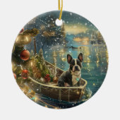 Boston Terrier kerstvakantie Keramisch Ornament (Voorkant)