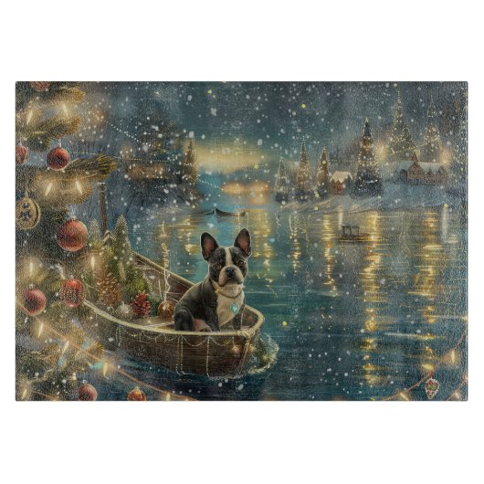 Boston Terrier kerstvakantie Snijplank (Voorkant)