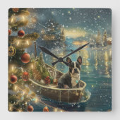 Boston Terrier kerstvakantie Vierkante Klok (Voorkant)